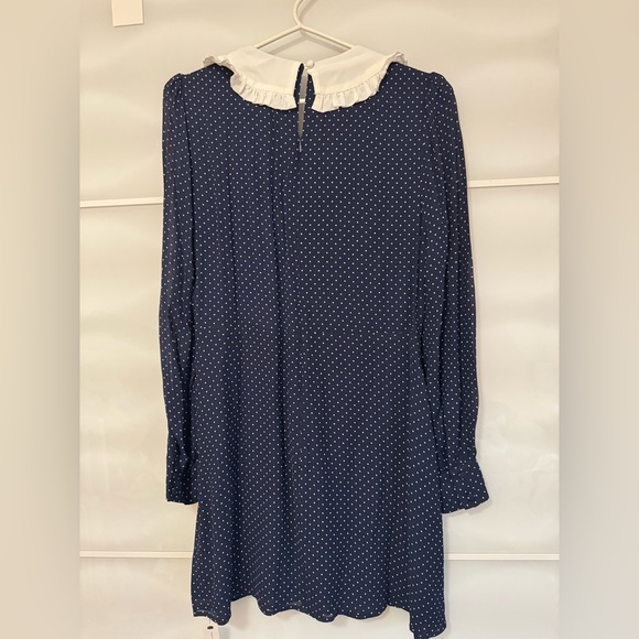NWT Reformation Edalene dress Navy Polka Dot Dress with White Collar bow 10 M L - Picture 6 of 11